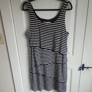LOFT Navy and White Striped Midi Dress